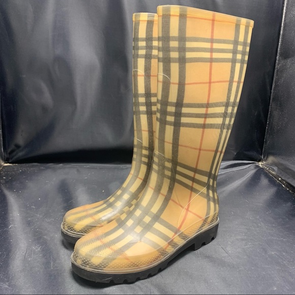 BURBERRY Haymarket Rain Boots Plaid Check Pattern - Picture 1 of 11
